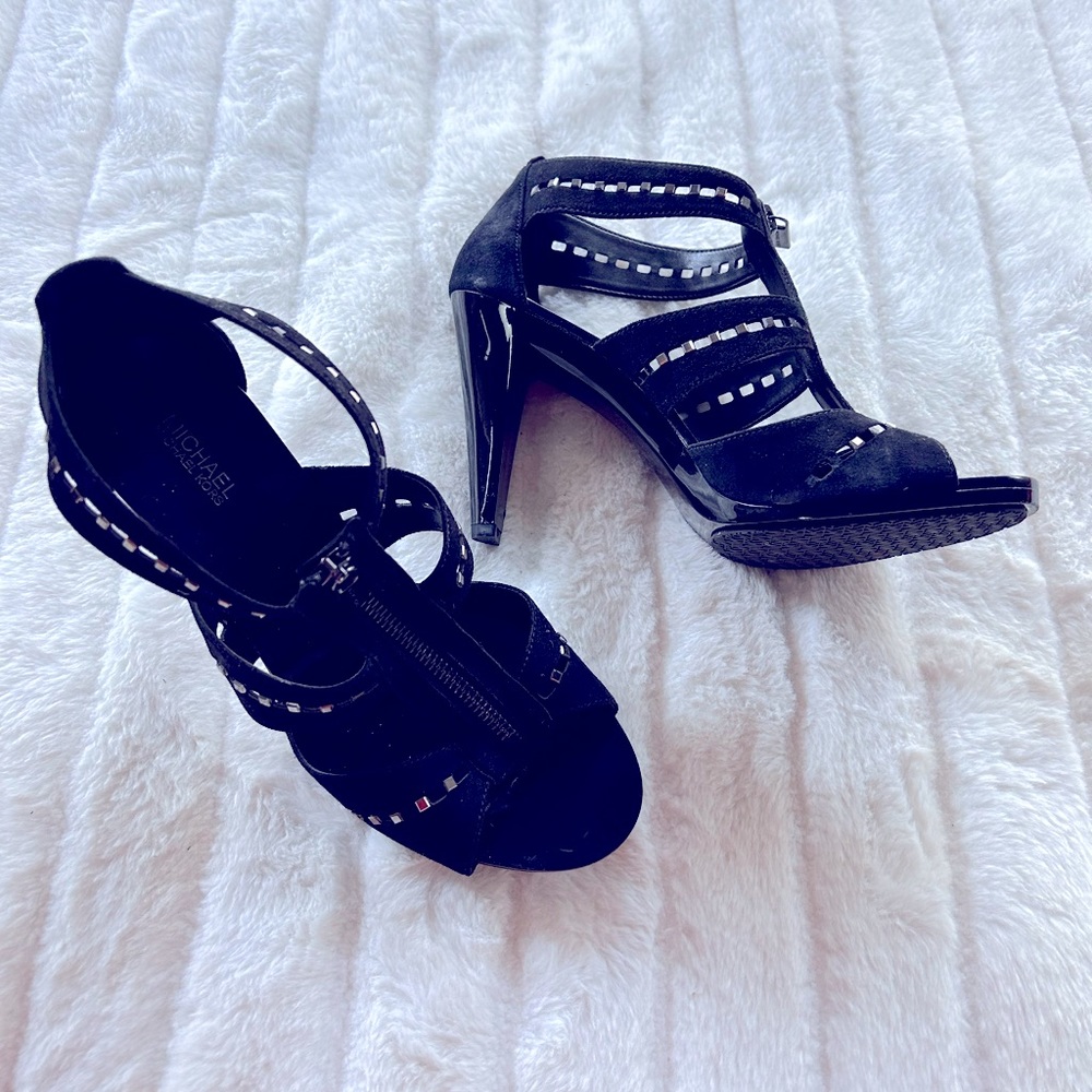 Michael Kors  Black Suede with silver metal accents.  Worn 1x